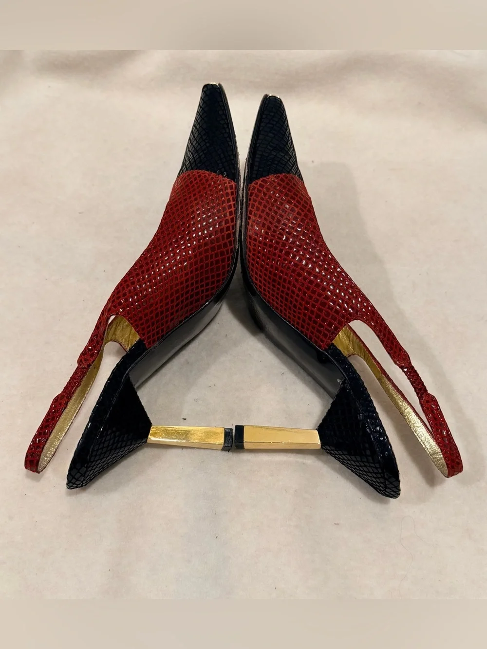 Vintage 1990s Timothy Hitsman Women’s Slingback Heels in Red & Black Size 9